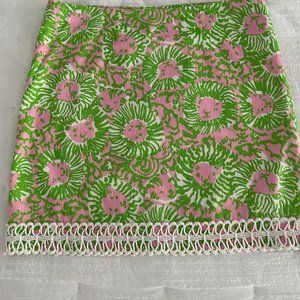 Lilly Pulitzer pink and green lion skirt